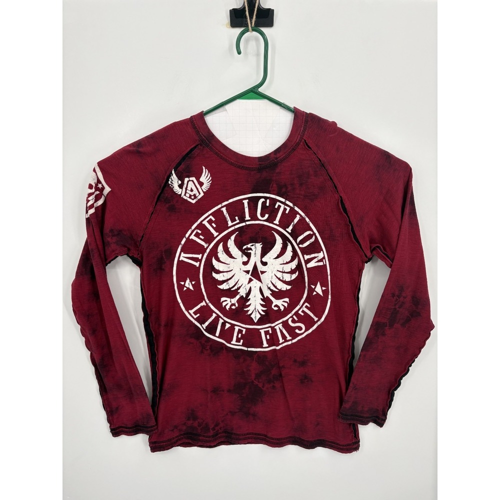 Affliction Live Fast Y2K Spell Out Wings Skull VTG Long Sleeve T Shirt, M, USA! - Picture 3 of 8